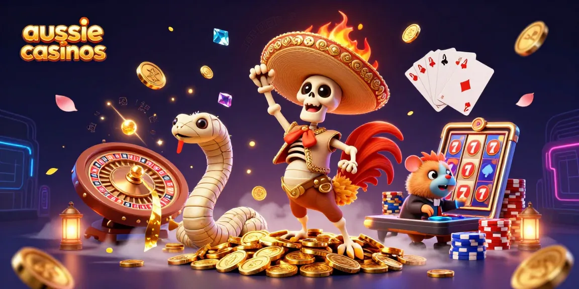 Aussie casinos offer lively gaming scenes with vibrant characters showcasing exciting wins and bonuses.