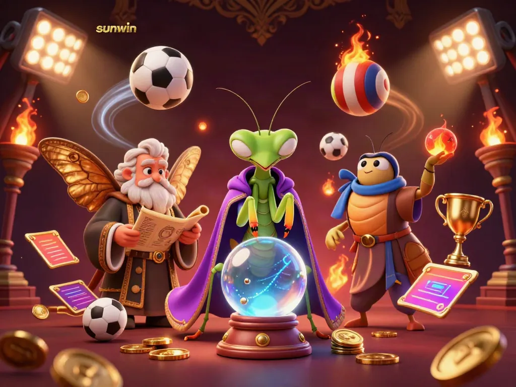 Experience thrilling betting with sunwin in a vibrant scene featuring dynamic sports elements and whimsical characters.